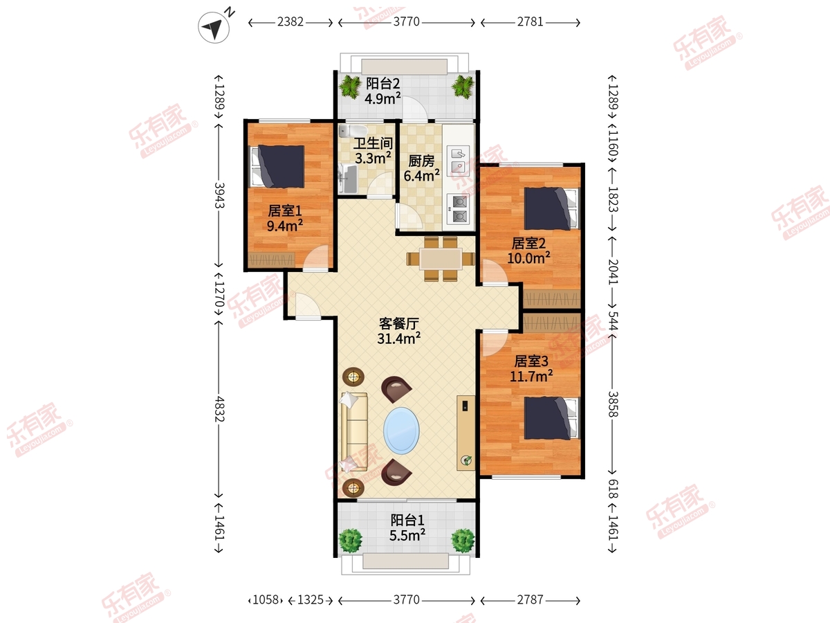 海雅缤纷城花园社区，居家三房