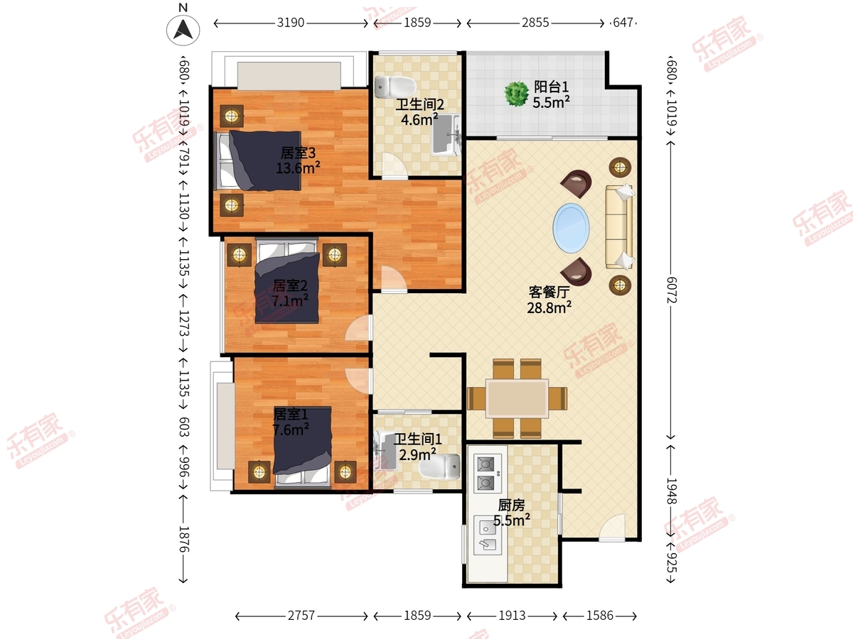 南海万科广场 3房2厅2卫 90.49㎡-佛山南海万科广场二手房