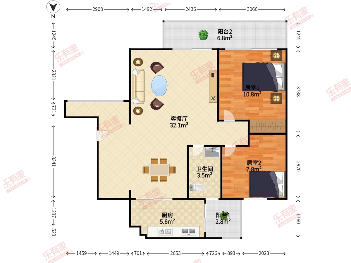 新祺园一期 2室2厅1卫1厨2阳 76.95 北