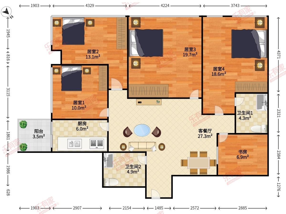 日豪名园 3房1厅2卫 84㎡