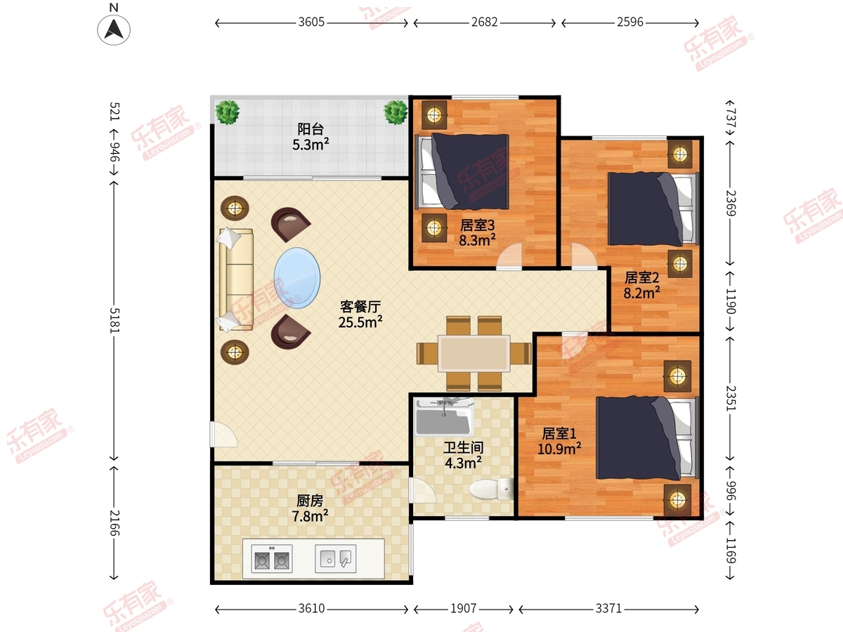 活力宝商住楼 3房2厅1卫 79㎡