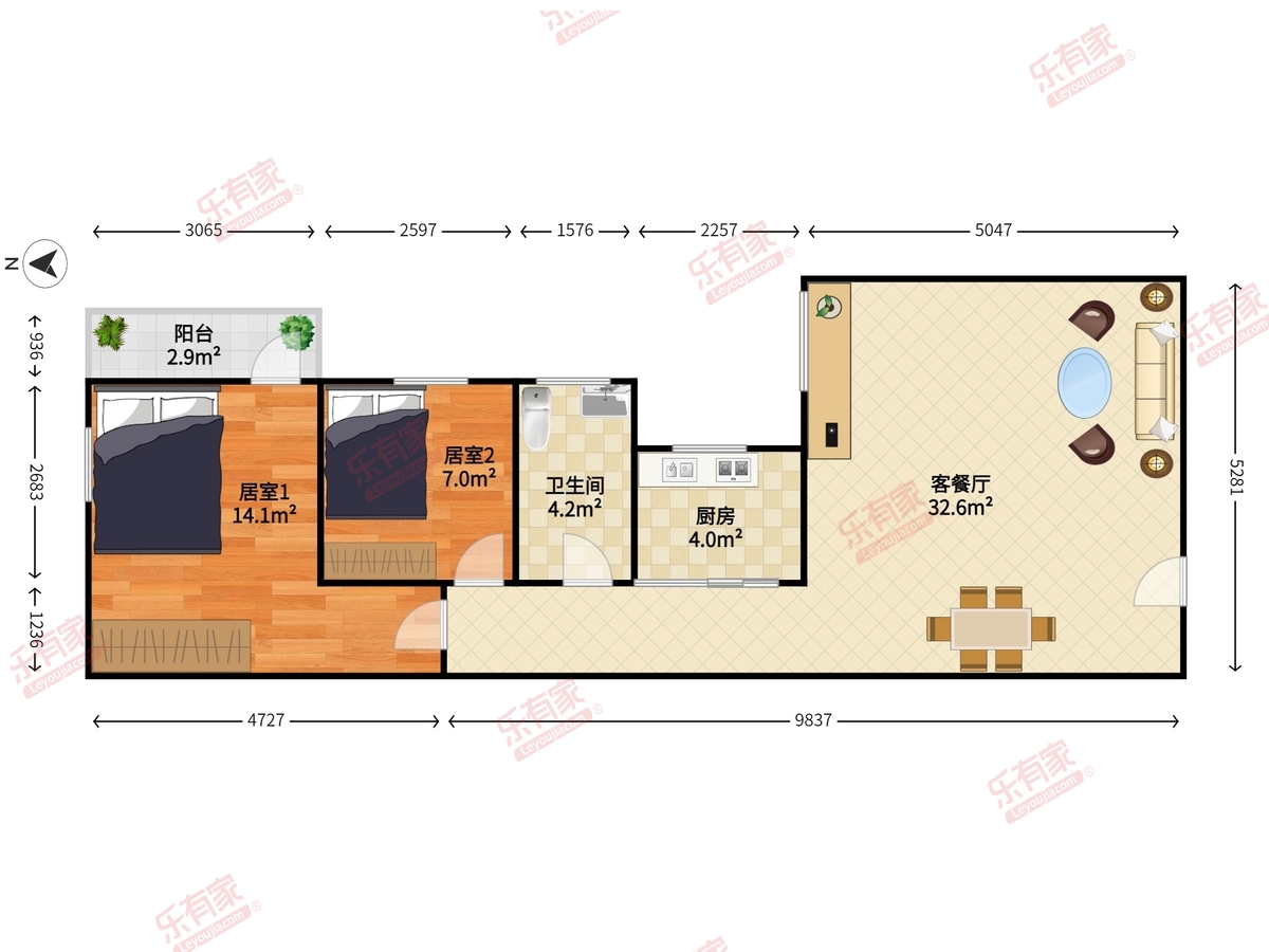 建鑫苑 2房2厅1卫 78㎡-东莞建鑫苑租房