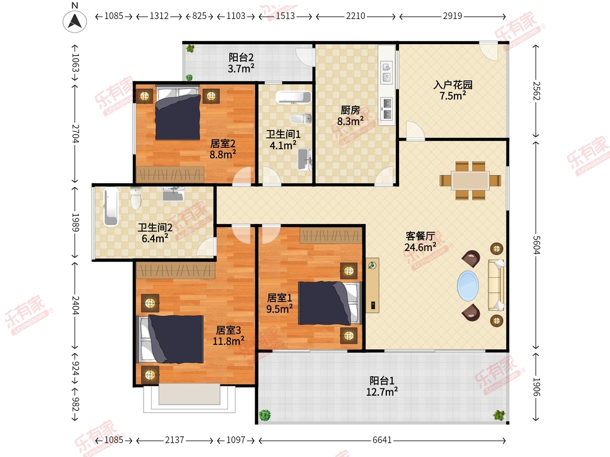 天熹阳光 3室2厅2卫1厨2阳 115.0 南北 1