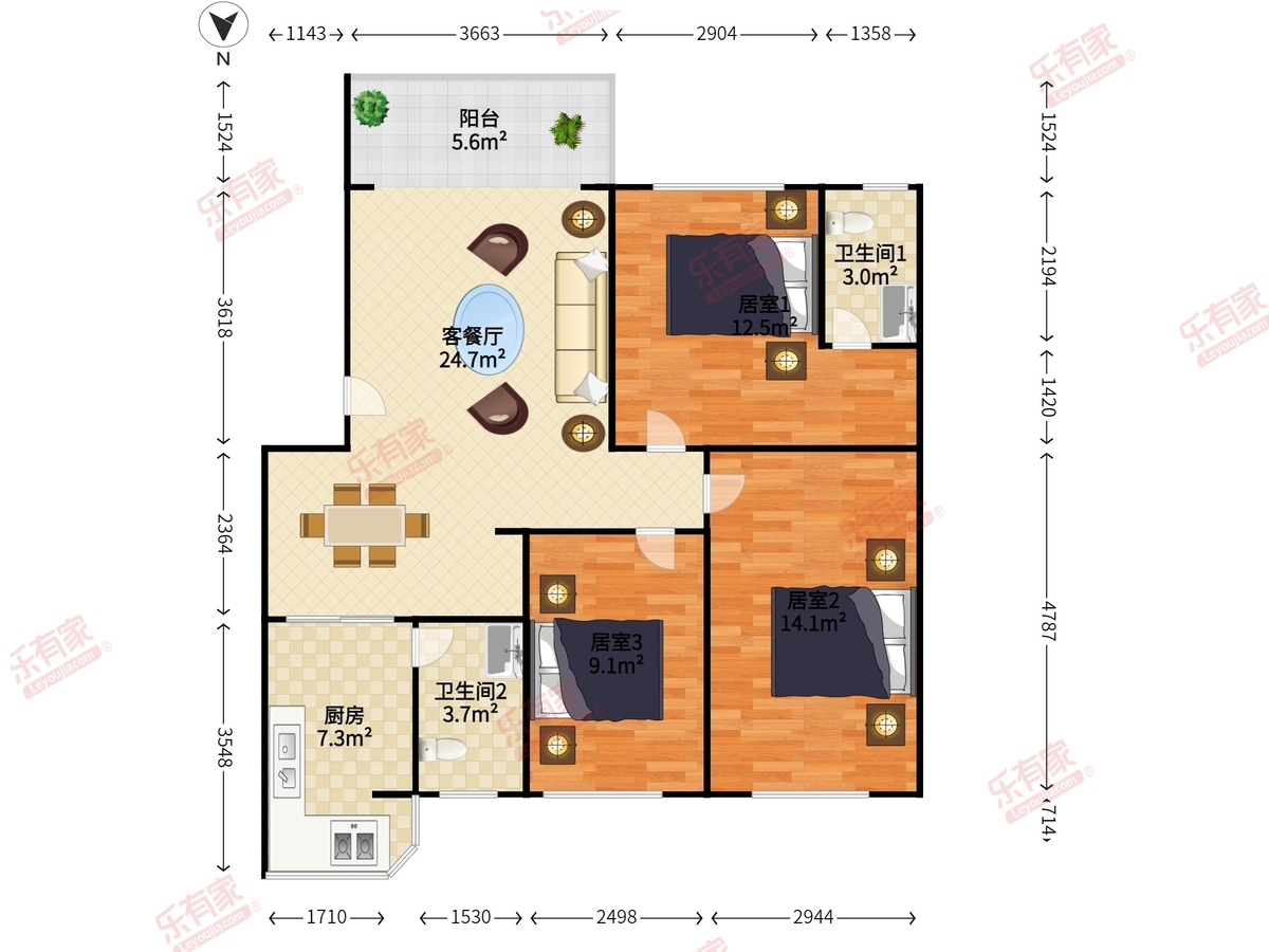 海岸时代公寓北精装2室82.79m²