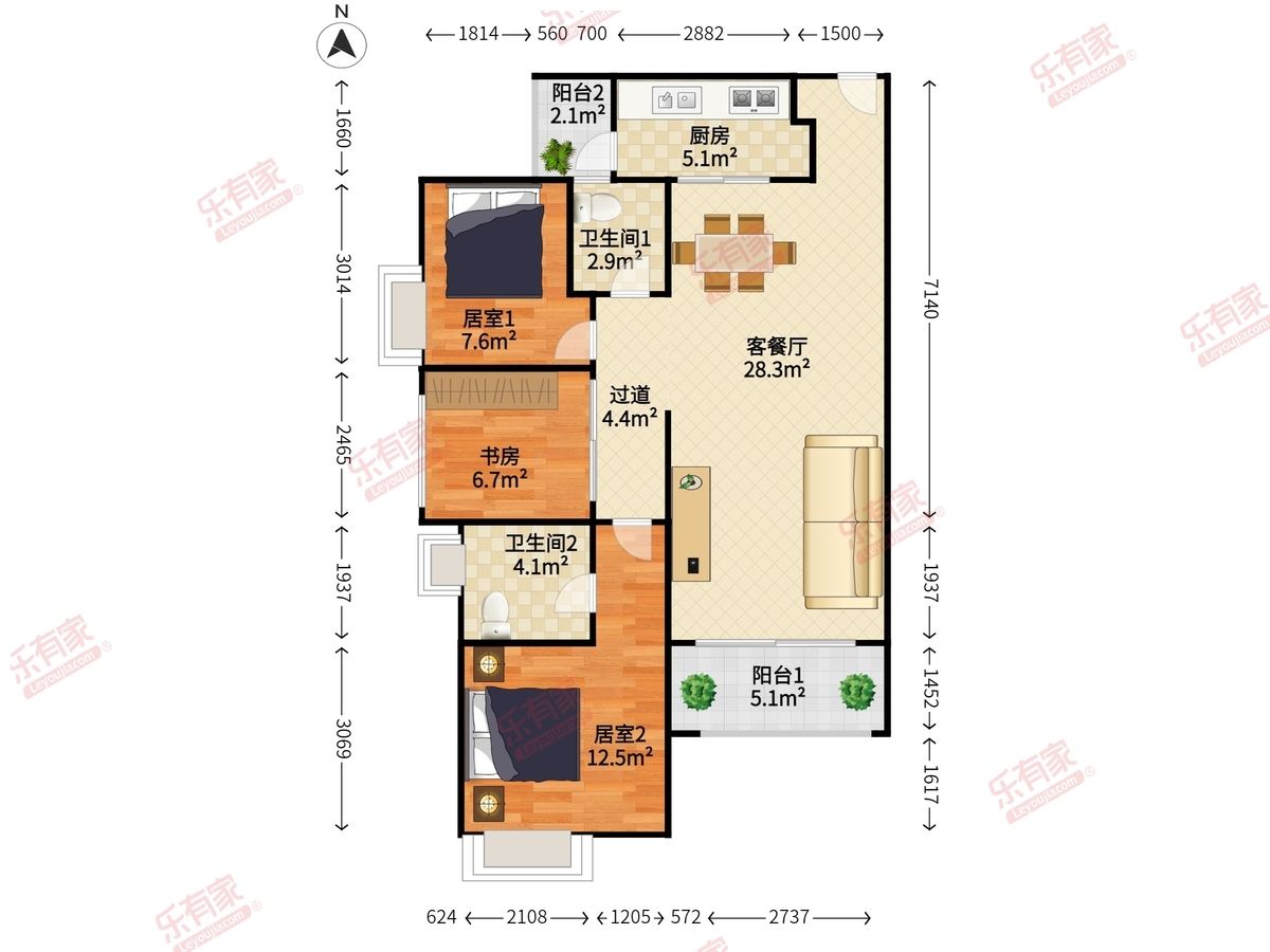 远大城市广场 3室2厅2卫1厨2阳 95.4 南 9
