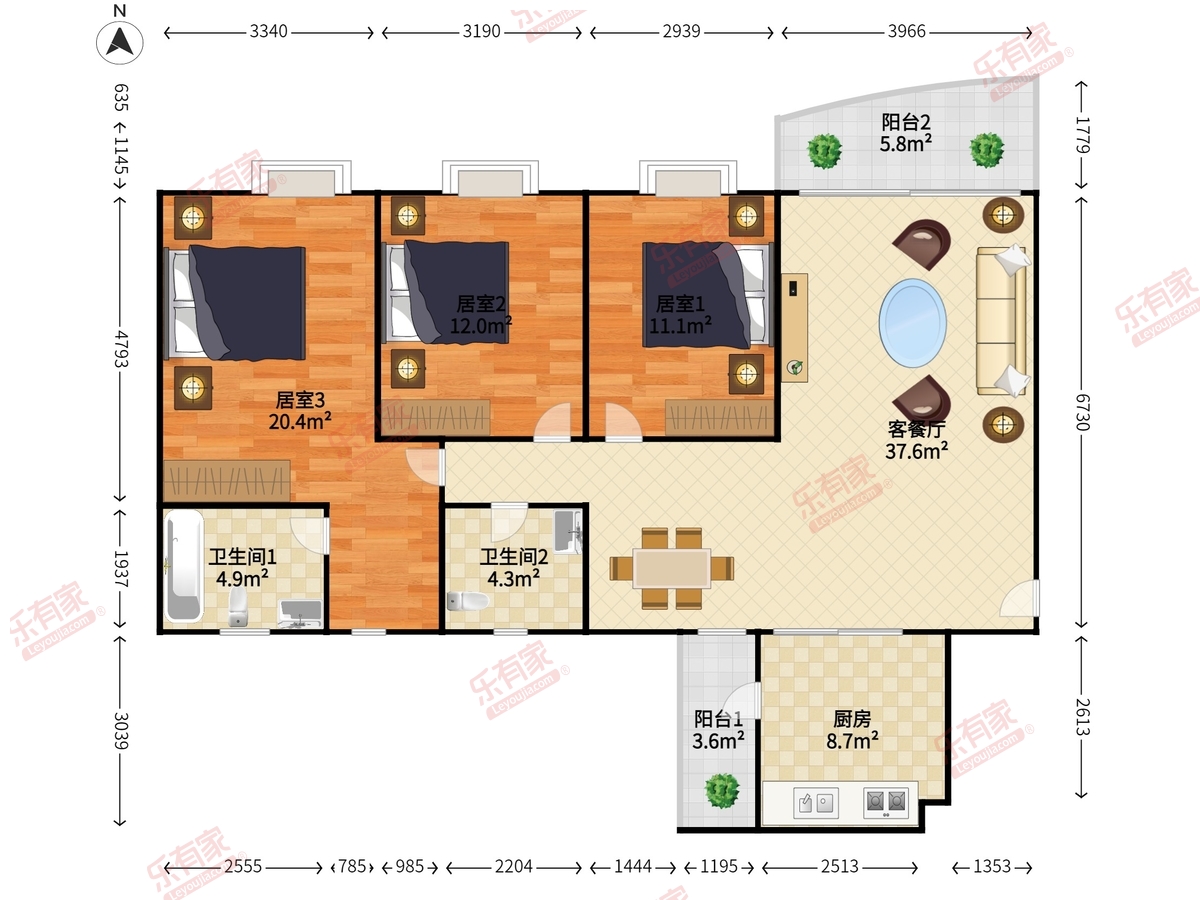 六坊花园 3房2厅2卫 135㎡-深圳六坊花园租房