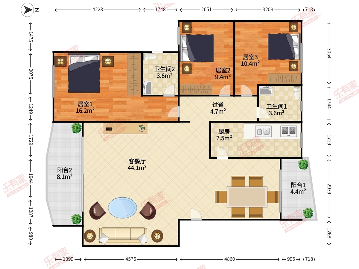 富霖花园 3房2厅2卫 127㎡
