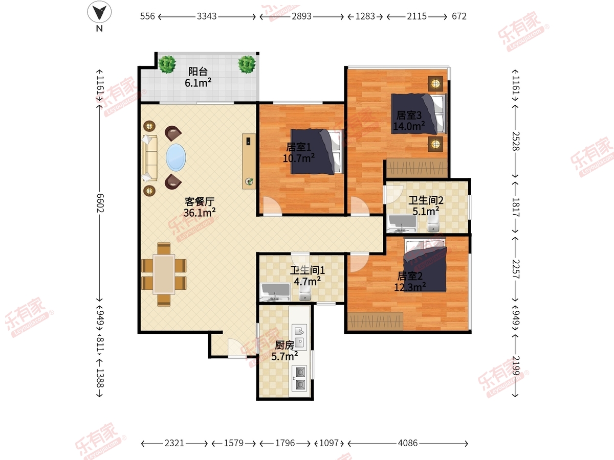 万科清林径大三房，空间宽敞实用，看小区花园