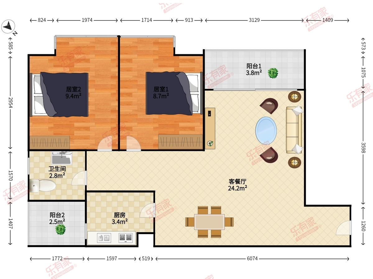 丹枫雅苑 2房2厅1卫 70.21㎡