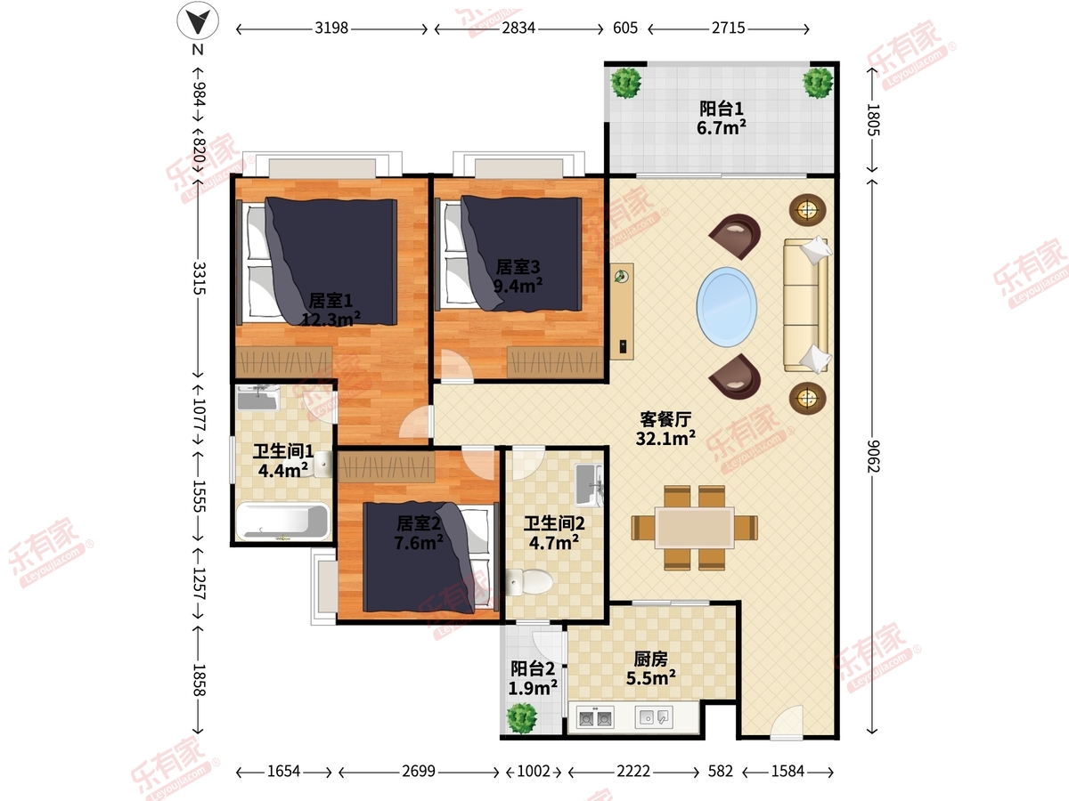 中泰上境 3室2厅2卫1厨2阳 107.0 南 9