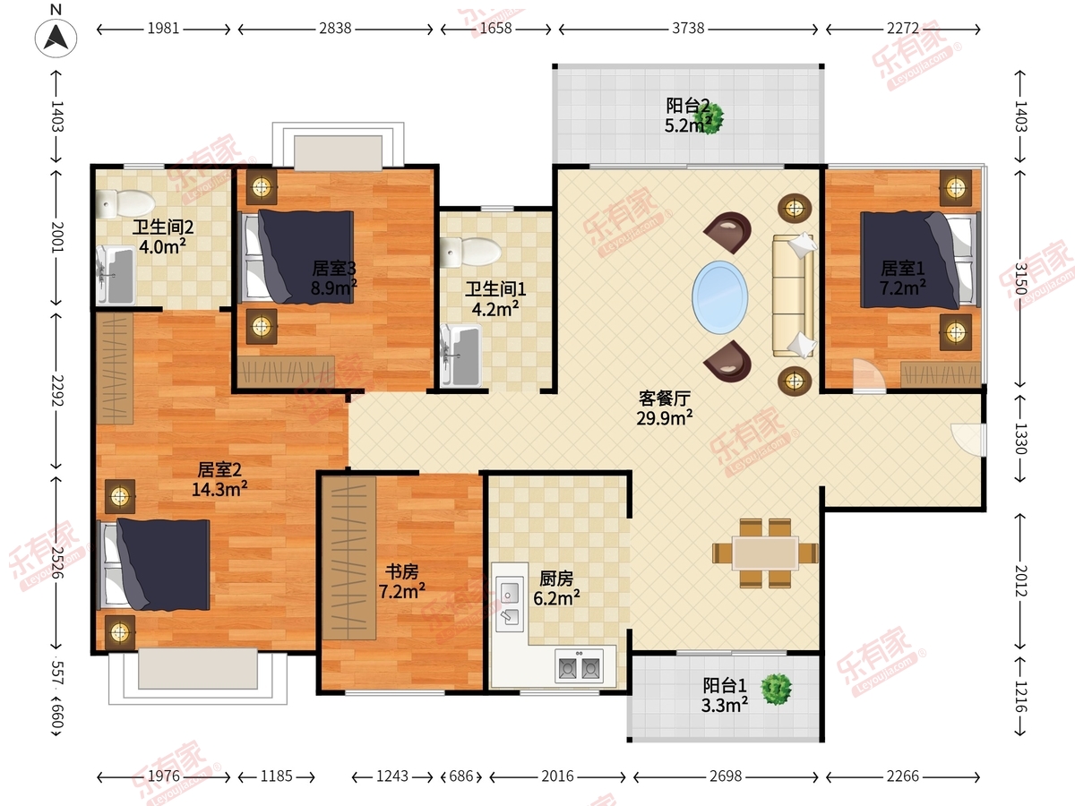 璟玥公馆 4室2厅2卫1厨2阳 108.0 南