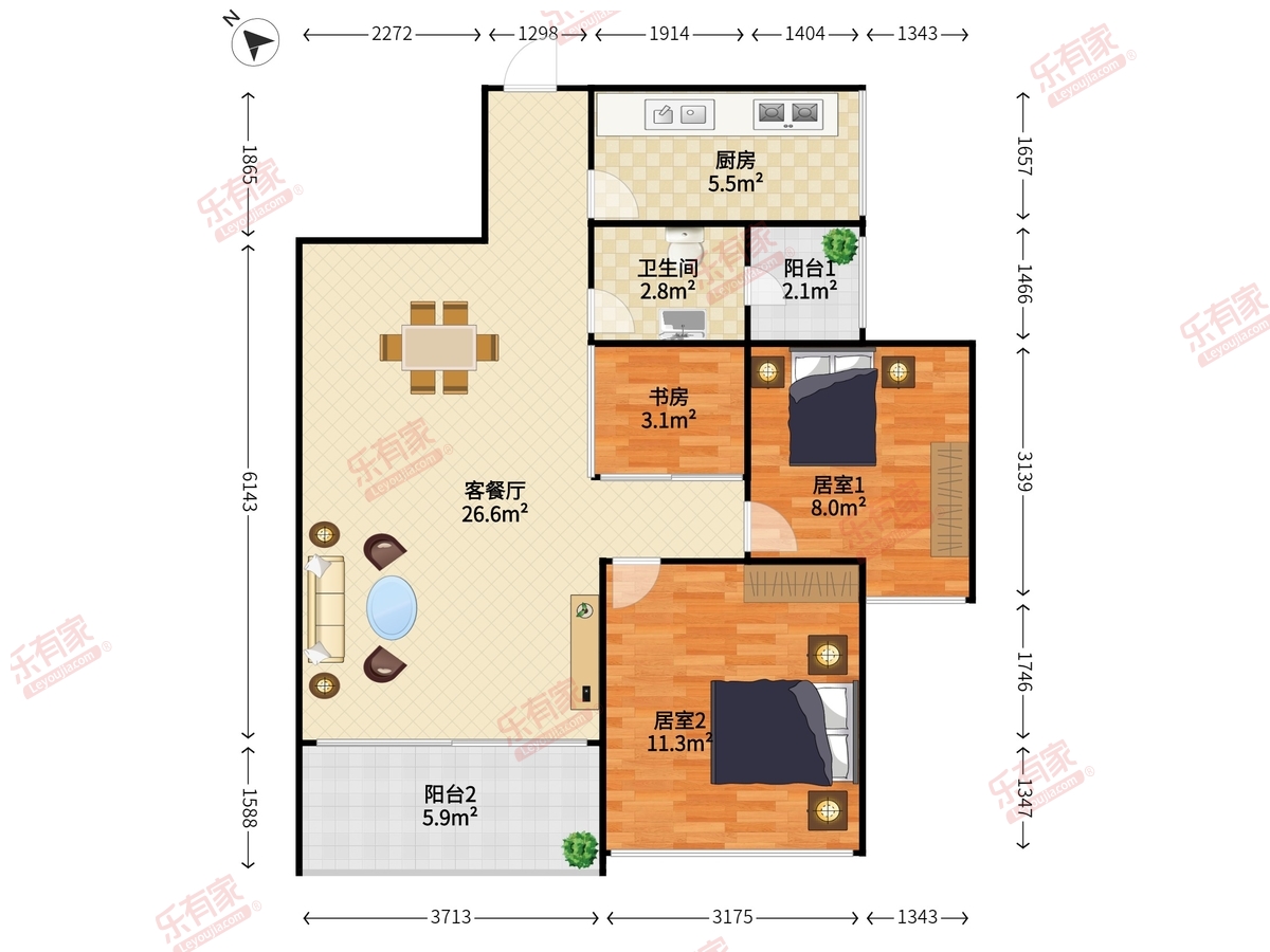 瑞尚居 3房2厅1卫 81.31㎡