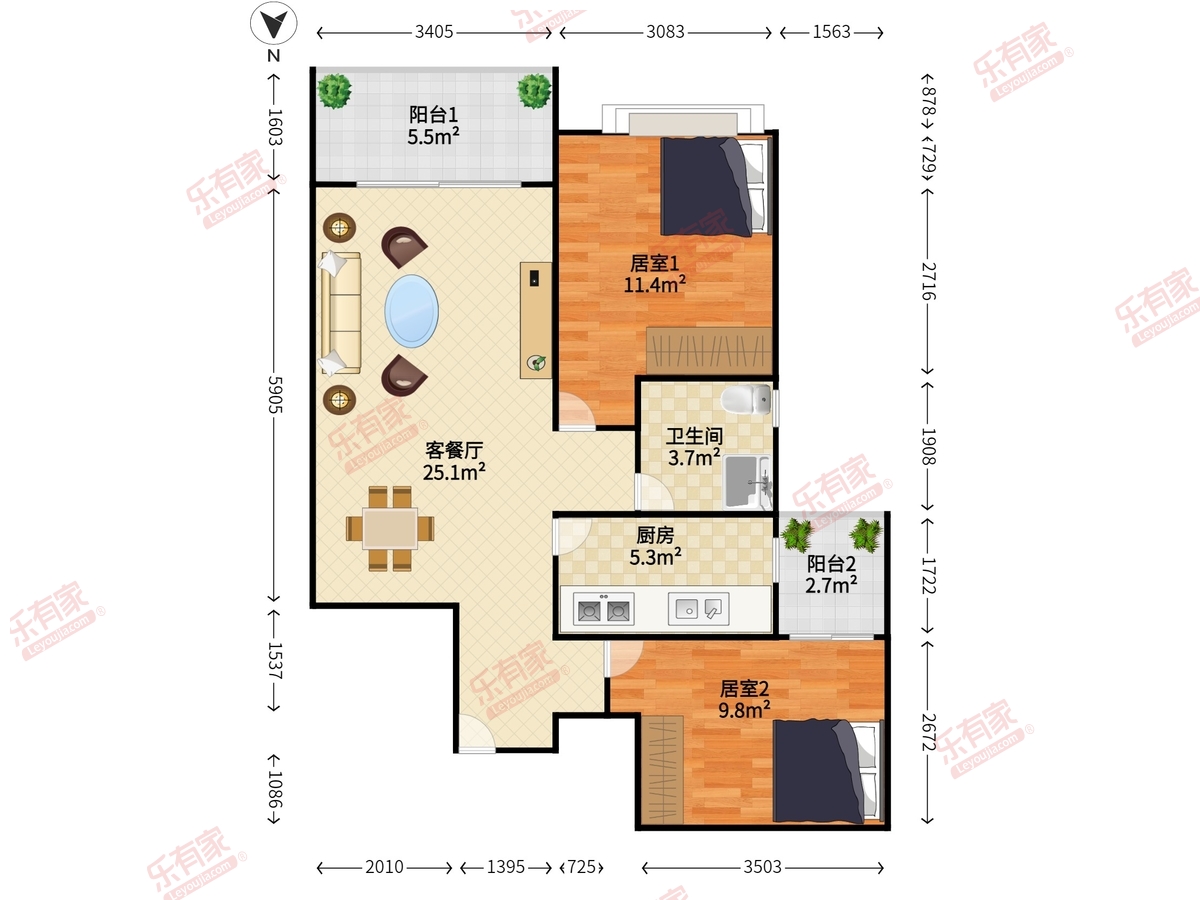 合生时代城 2房2厅1卫 79.28㎡-佛山合生时代城租房