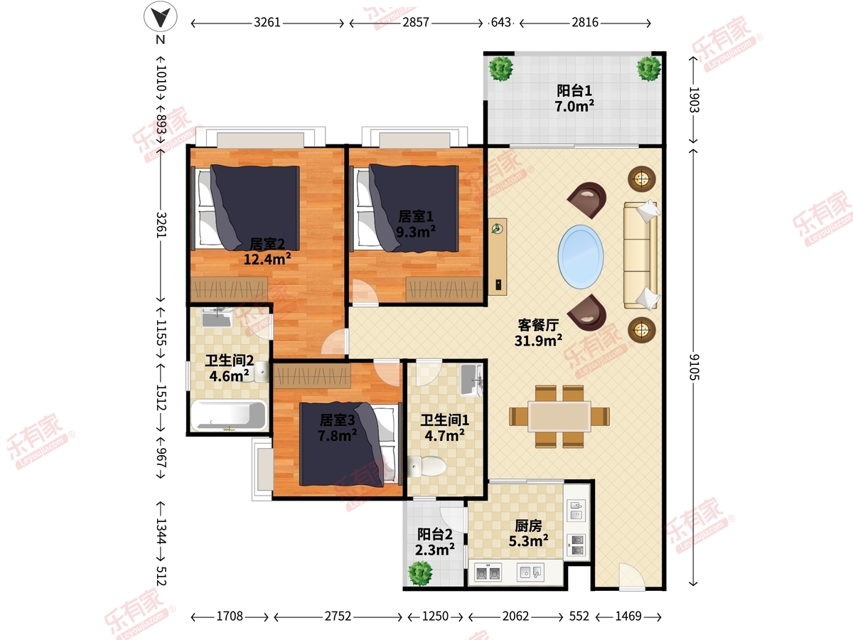 中泰上境 3室2厅2卫1厨2阳 107.0 南 11