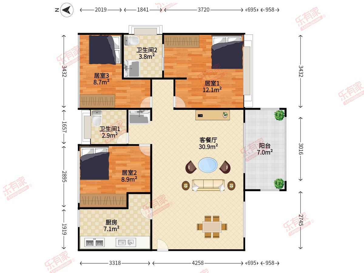 铂悦府 3室2厅2卫1厨1阳 98.0 南 1