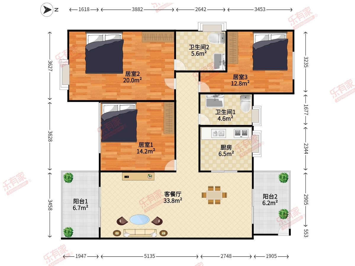 星河丹堤 3室2厅2卫1厨2阳 128.37 南