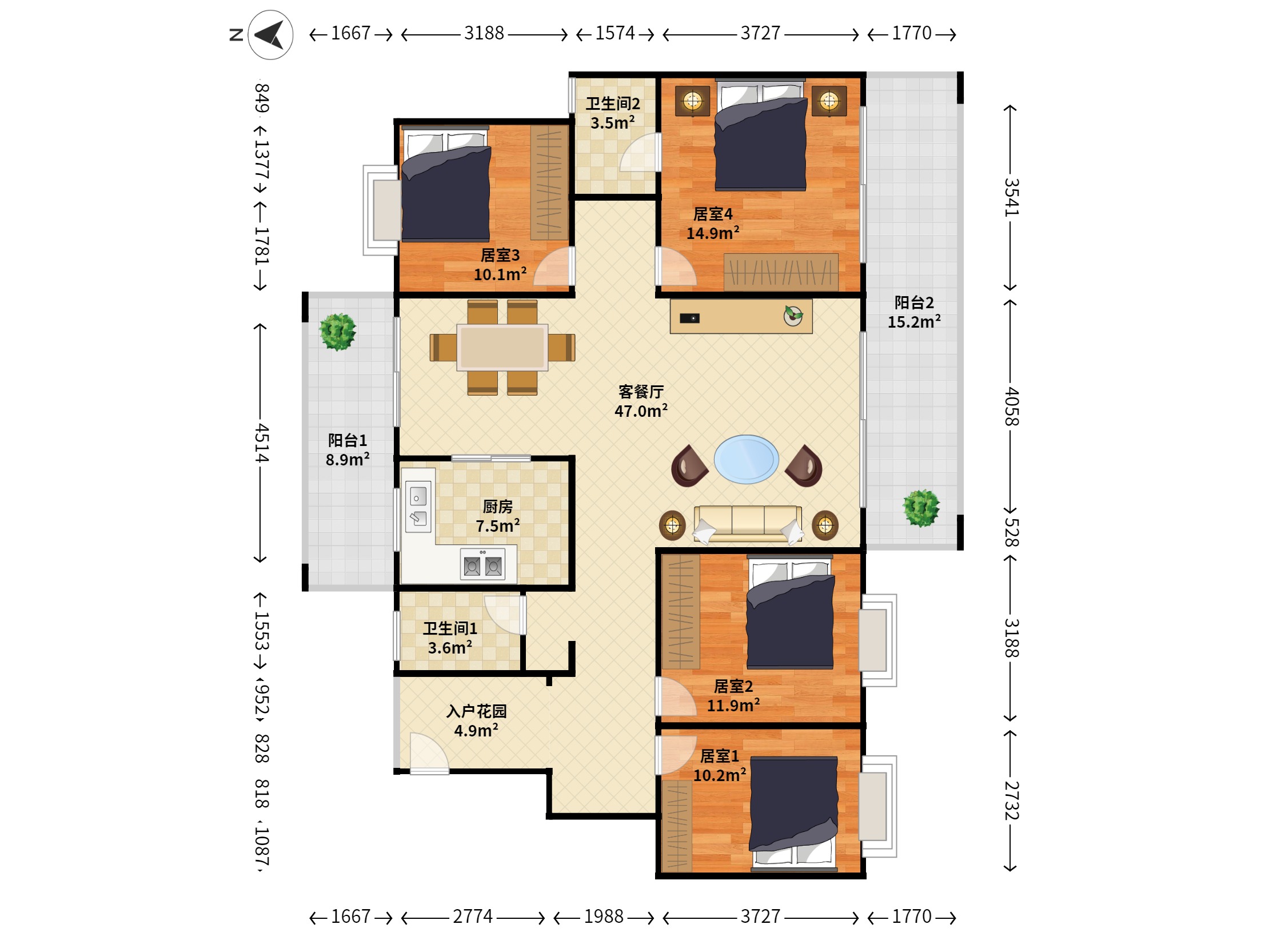 熊猫国际 南北 普装 4室 2厅 155m²