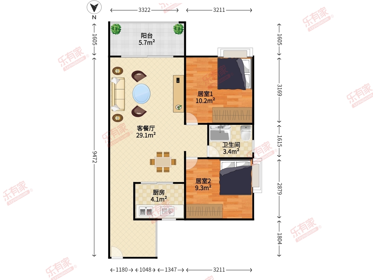 金盛丽景花园 2房2厅1卫 75.33㎡-深圳金盛丽景花园租房