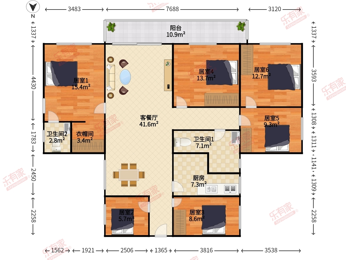 深南中学住宅楼 6房2厅2卫 93㎡