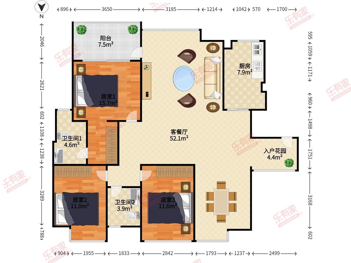 星耀花园 3房2厅2卫 147.73㎡