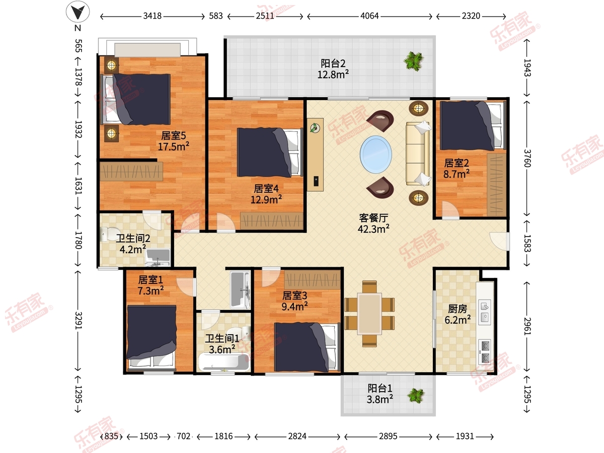 华鸿·禧悦轩 5室2厅2卫1厨2阳 140.0 北