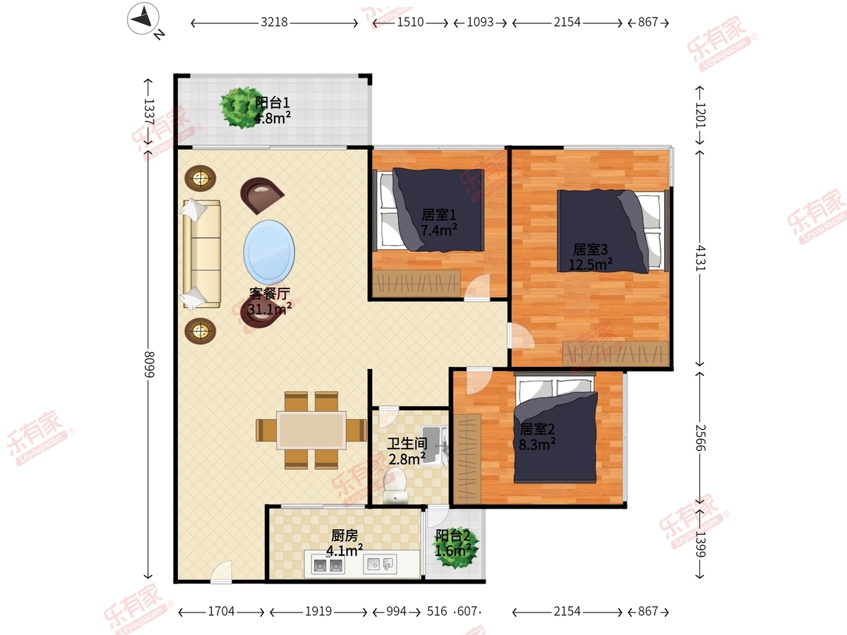 尚水天成 3房2厅1卫 70.99㎡