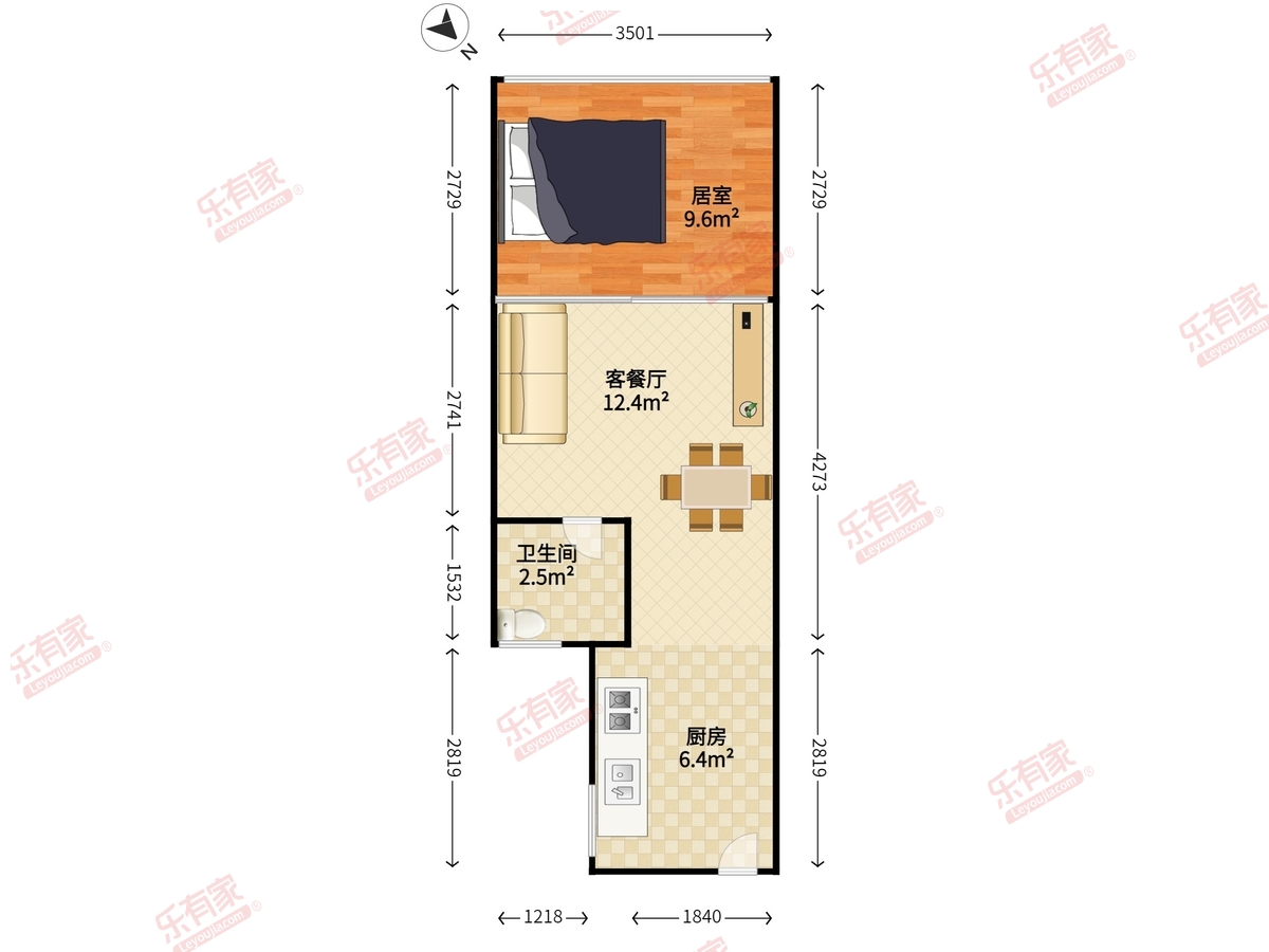 白金酒店公寓 1房1厅1卫 36.17㎡