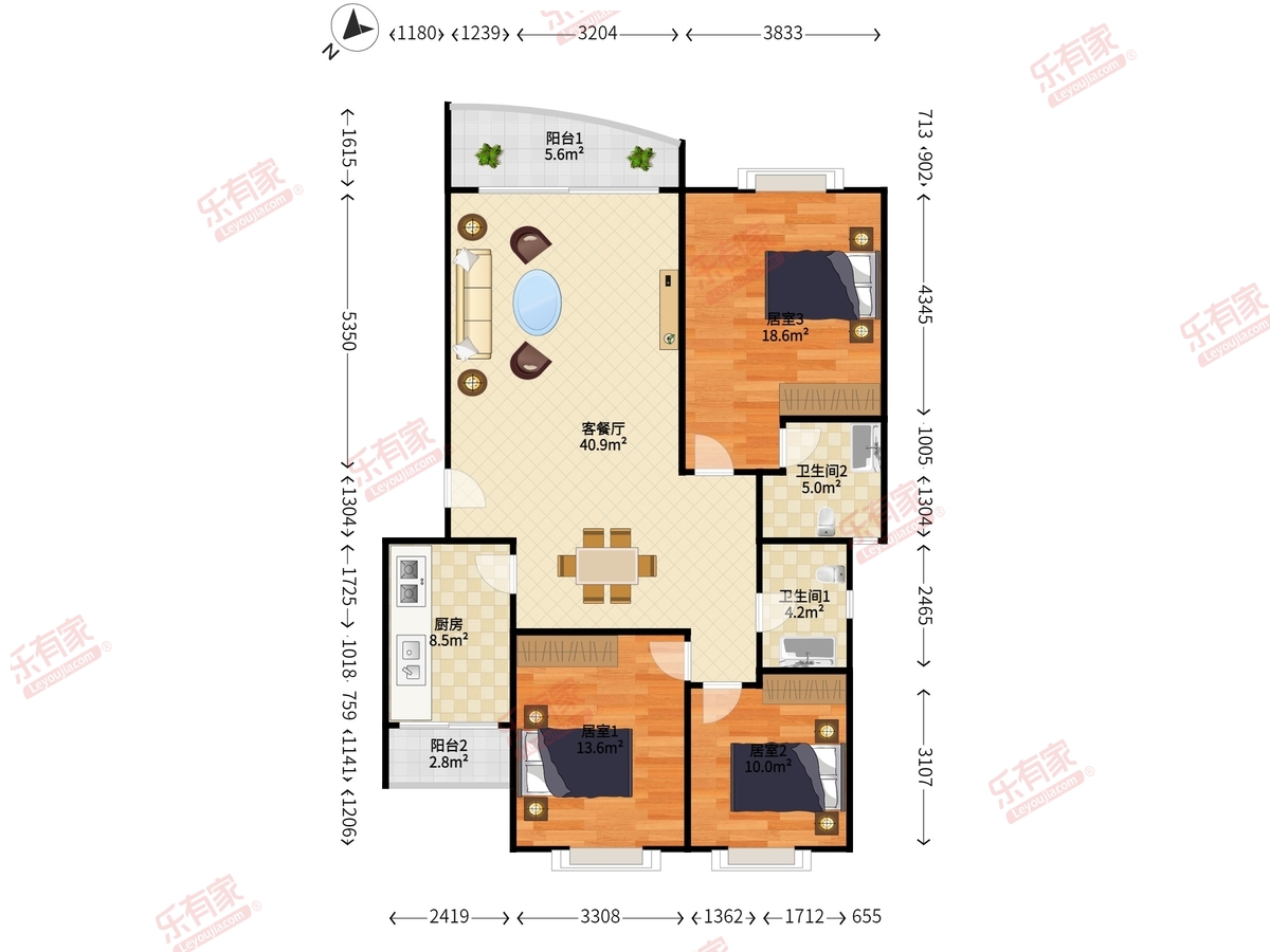 榭丽花园二期 3房2厅2卫 118.1㎡