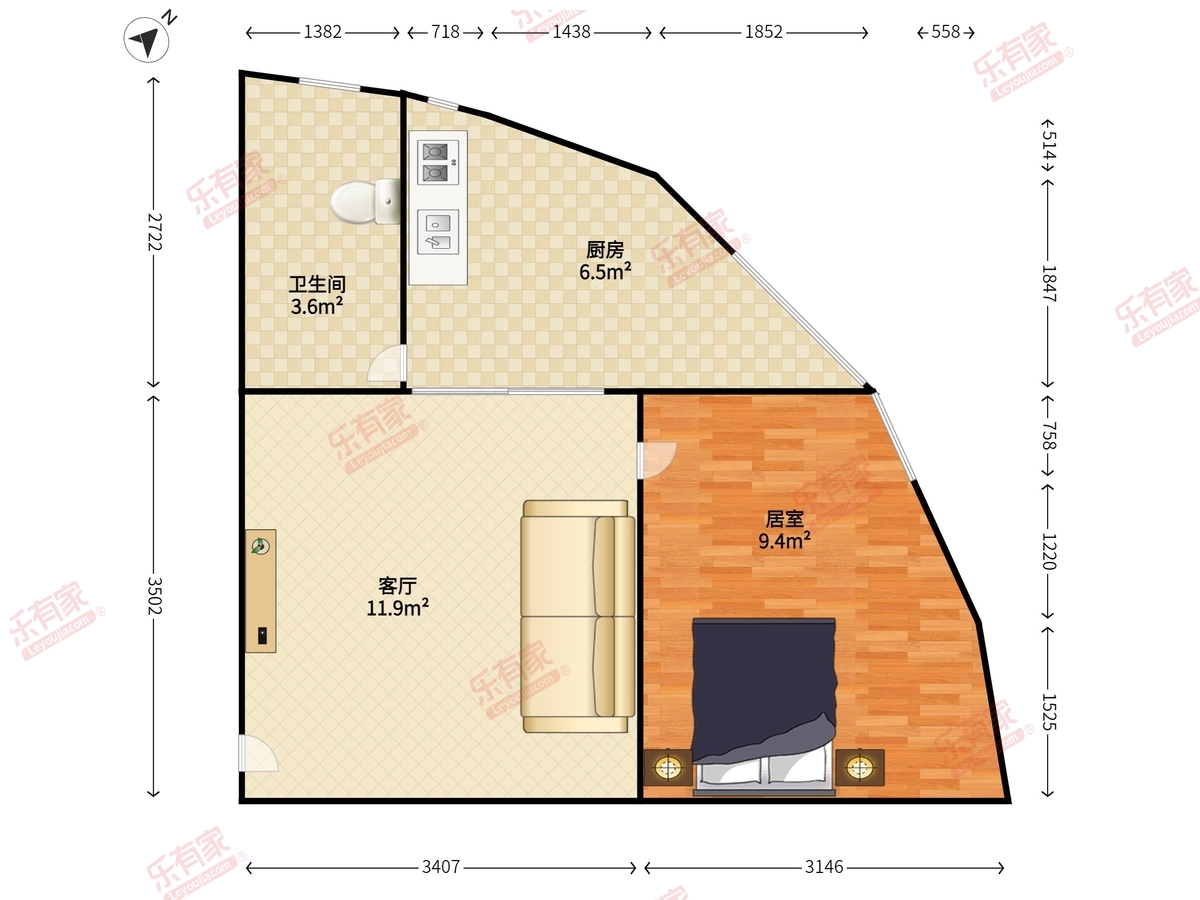 邮通小区 1房1厅1卫 44㎡-广州邮通小区租房