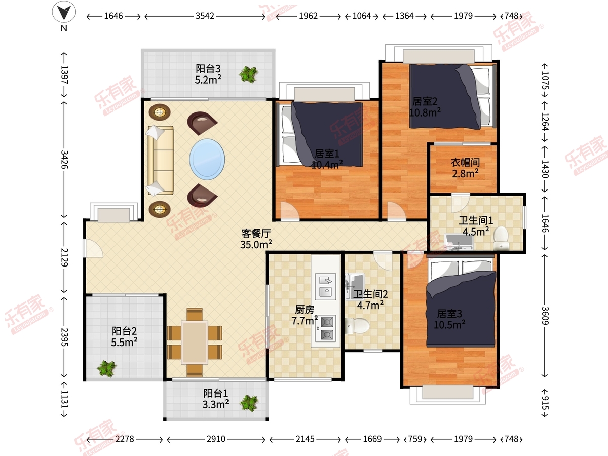 牧云左岸公馆 3室2厅2卫1厨3阳 116.15 南