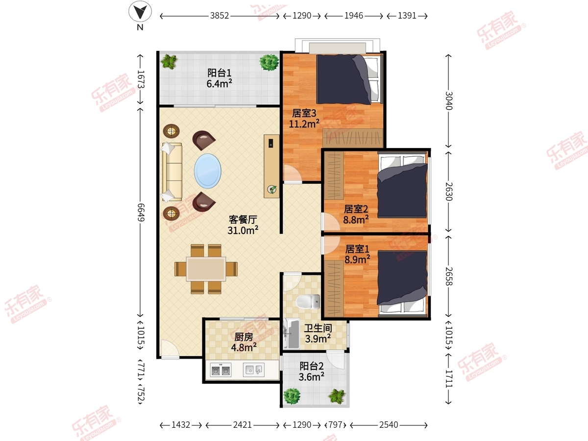 新祺园一期 3室2厅1卫1厨2阳 87.96 南 1