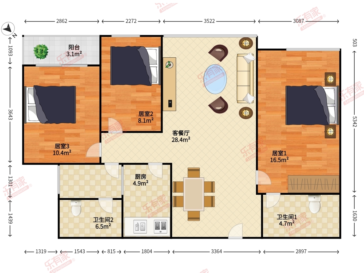 汉京湾雅居 3房2厅2卫 77.6㎡-中山汉京湾雅居租房