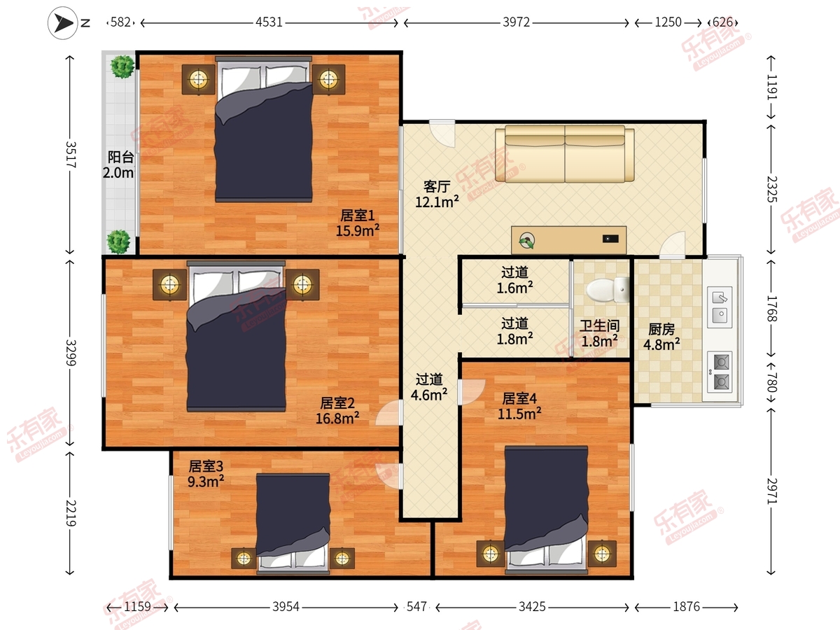 华新村 2房1厅1卫 81㎡