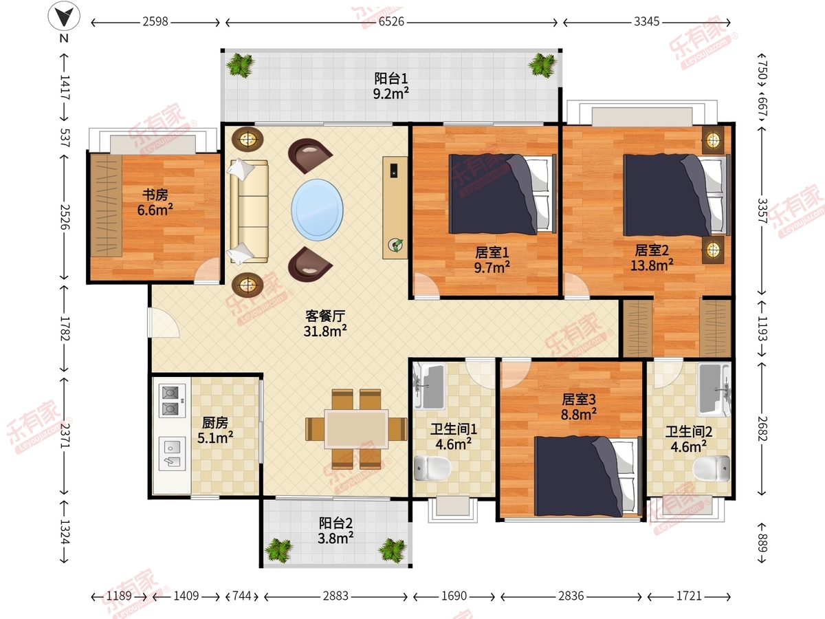 华发首府 4室2厅2卫1厨2阳 118.0 南北