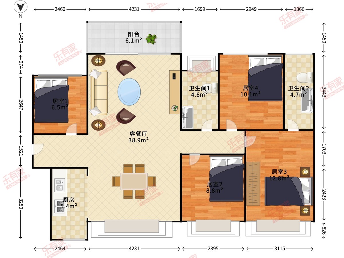 联大华府 4室2厅2卫1厨1阳 108.0 南