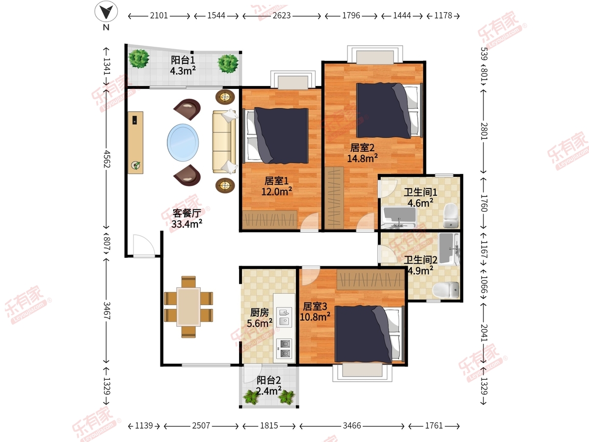 香晖园 3房2厅2卫 101.13㎡-惠州香晖园租房