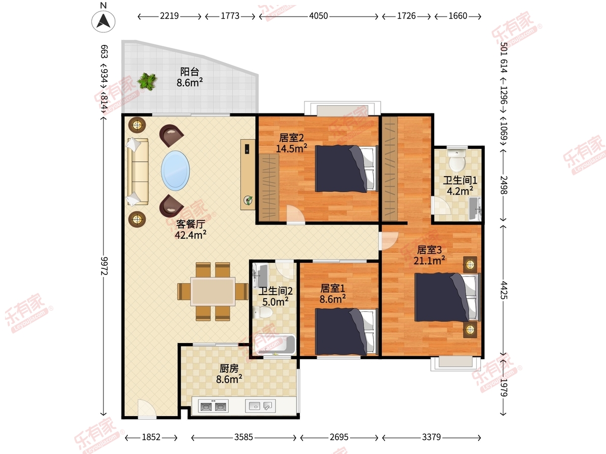 汇星豪庭 3房2厅2卫 129㎡