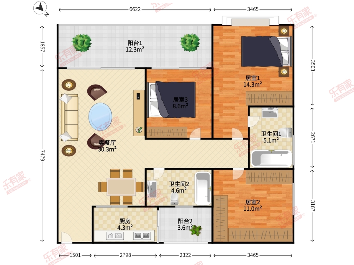 华润银湖蓝山3房出租