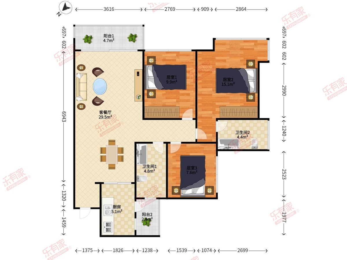 双阳台3房2卫实用户型，业主自住诚意卖，随时看房