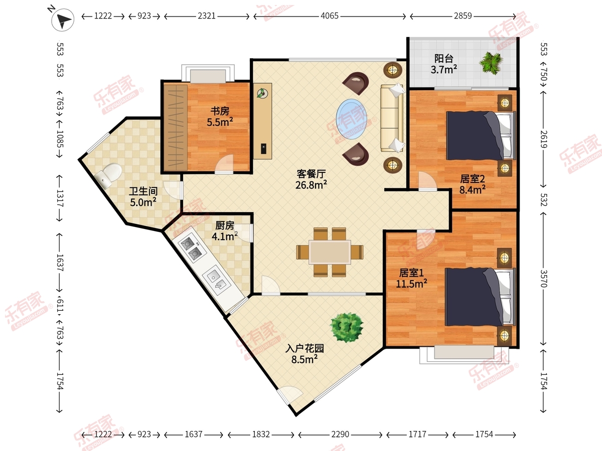 滨江花园南普装4室2厅116m²