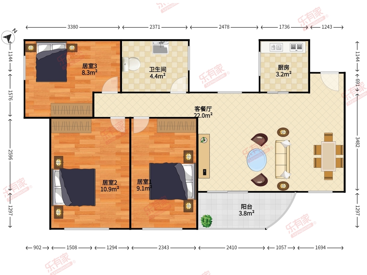 万科金色领域花园东南精装4室2厅144m²