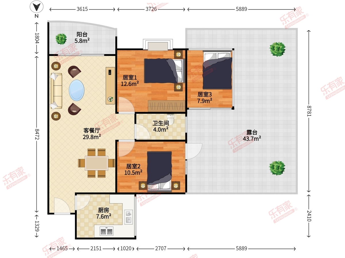 富通好旺角 3房2厅1卫 81.42㎡