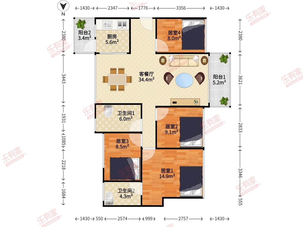 龙光玖龙台二期 4房2厅2卫 121.68㎡