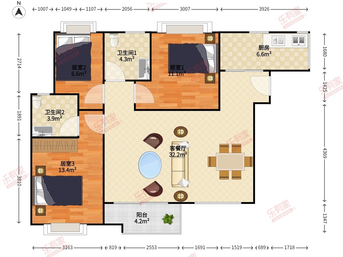 广州融创文旅城A2区 3房2厅2卫 97.97㎡