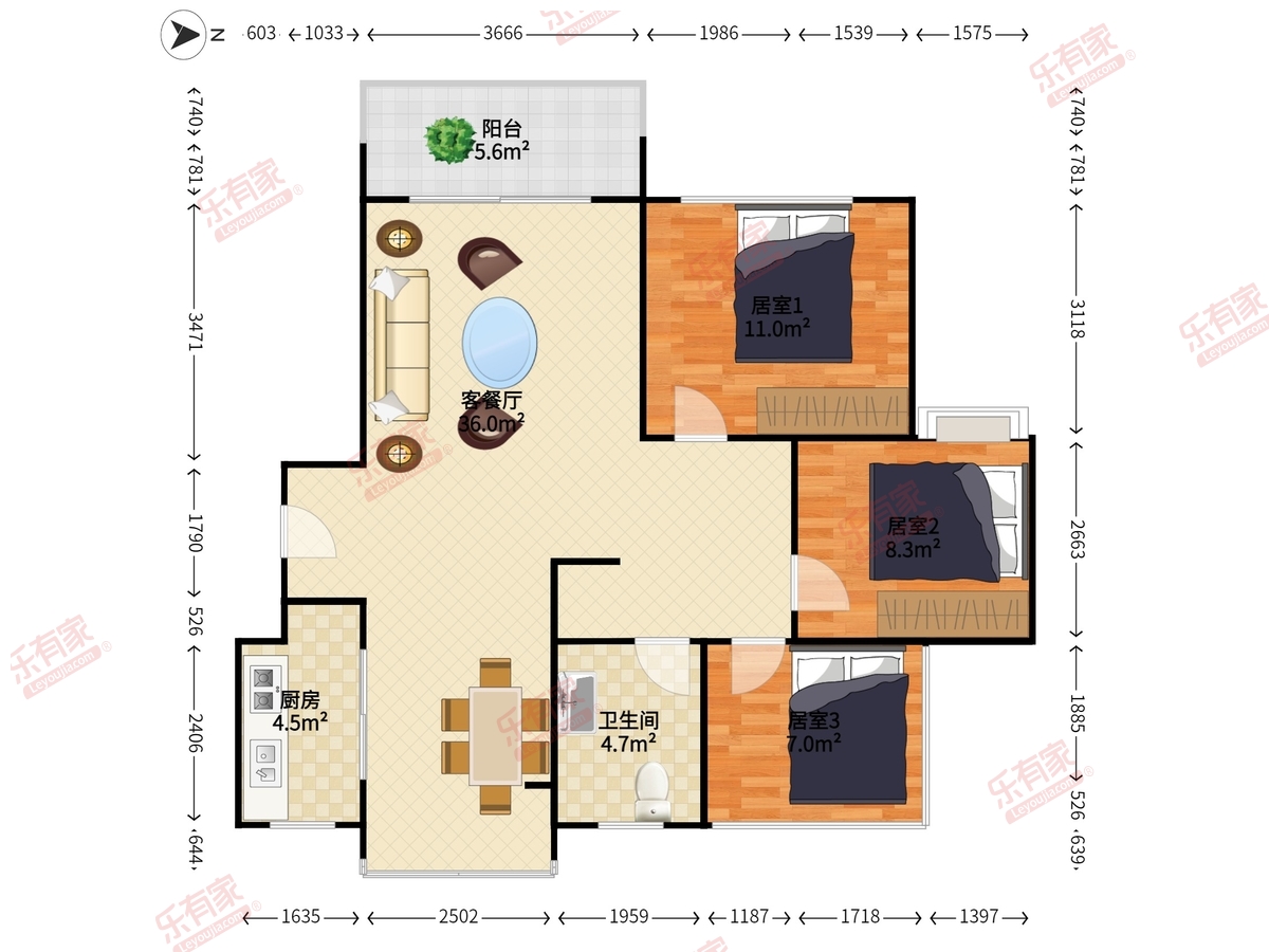 御居美庐 3室2厅1卫1厨1阳 87.59 南