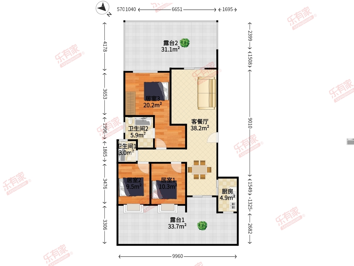 龙光城北九期 3房2厅2卫 107.37㎡-惠州龙光城北九期租房