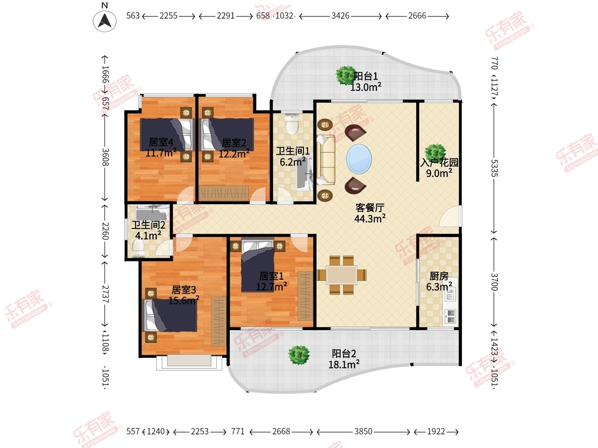 天明海怡湾 4室2厅2卫1厨2阳 166.22 南北