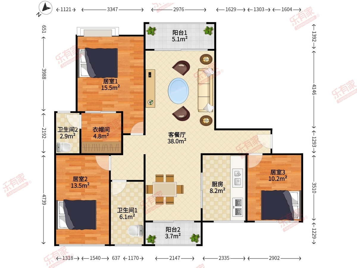 万城名座 3室2厅2卫1厨2阳 122.09 南北 3