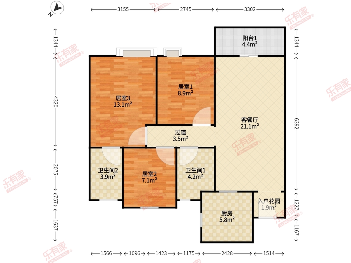 万科城市之光 3房2厅2卫 89㎡