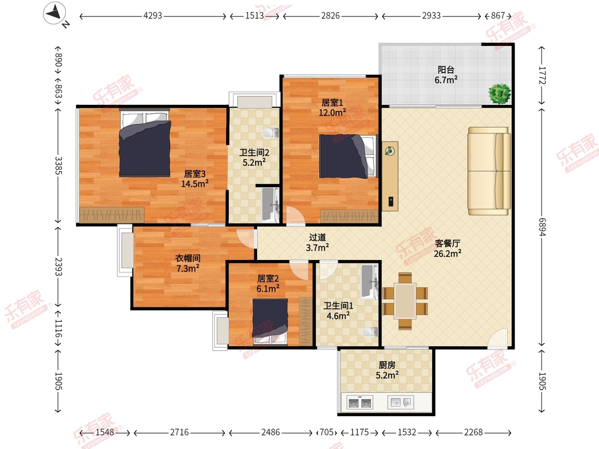 锦顺名居 3室2厅2卫1厨1阳 106.0 东北